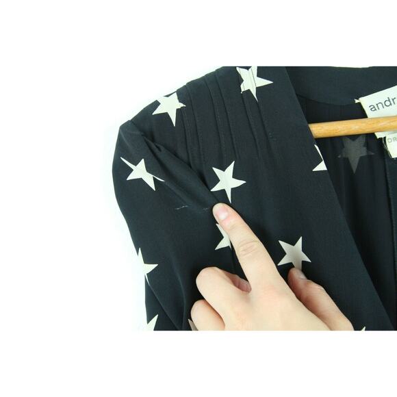 Vintage 80s Andre Laug Black Silk Star Dress Belted Designer M Cocktail Wrap - Picture 4 of 11